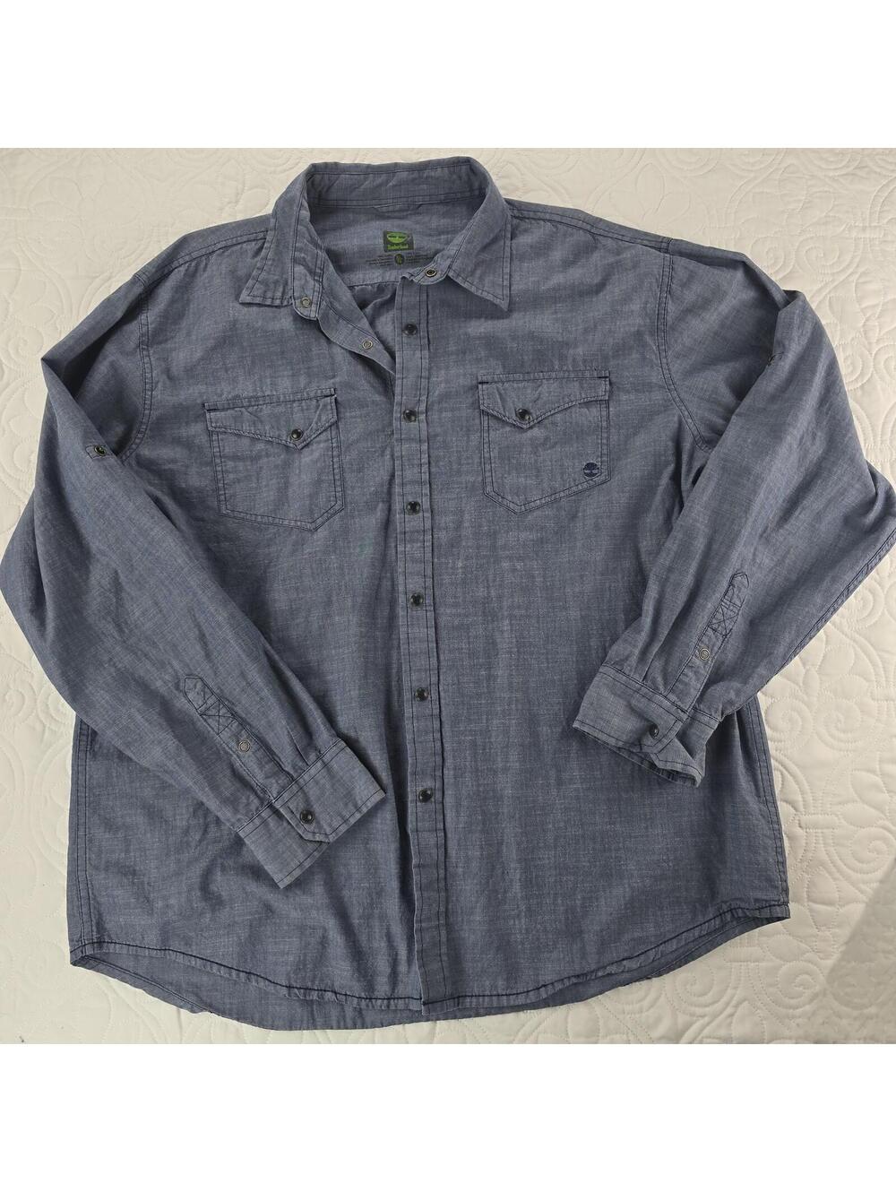 Timberland Chambray Button Up Shirt Blue Long Sleeve Dual Pocket Men’s XL - Picture 2 of 7